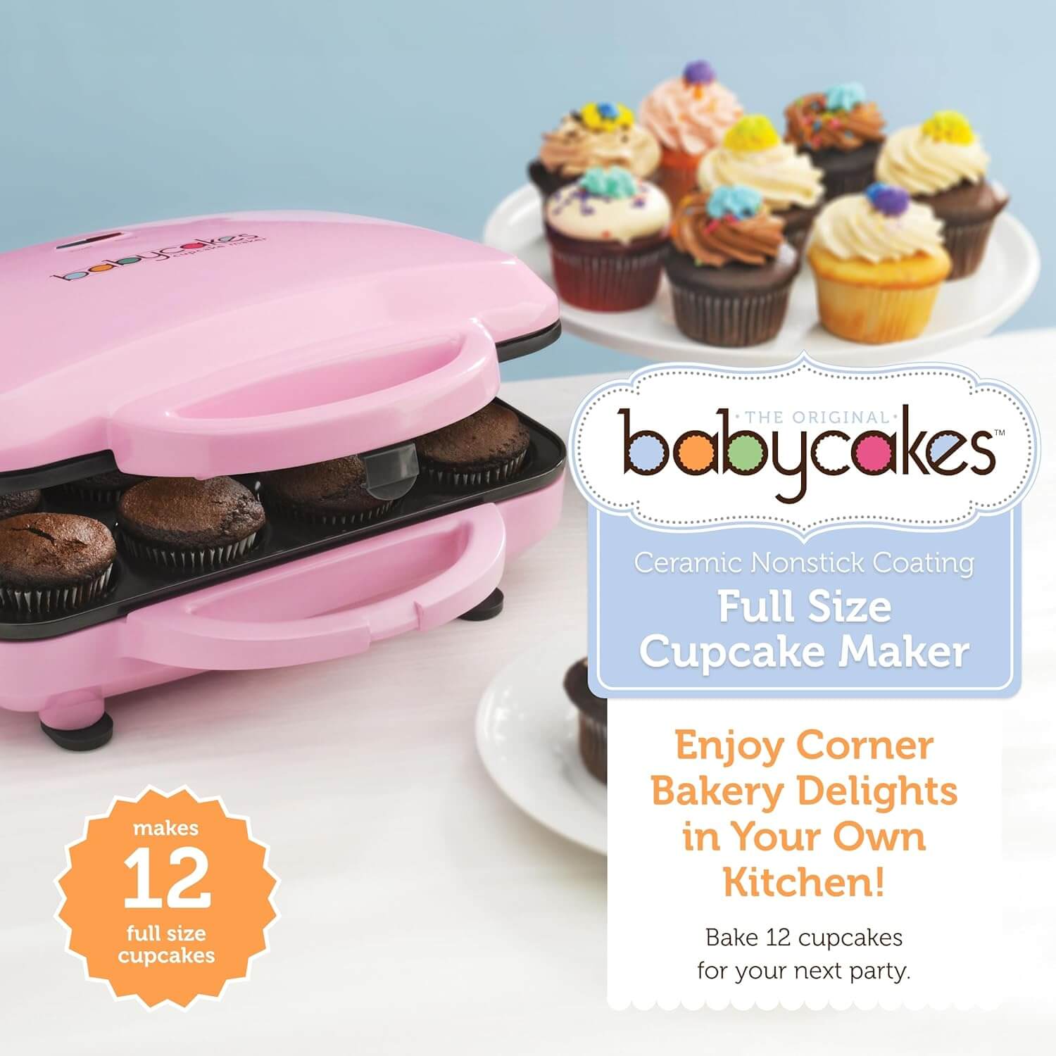 Babycakes Mini Waffle Stick Maker by Select Brands - Mini Waffle Stick Maker for Breakfast - Features Non-Stick Coating & Non-Skid Feet - Mini Waffle Stick Iron for Kitchen Appliances