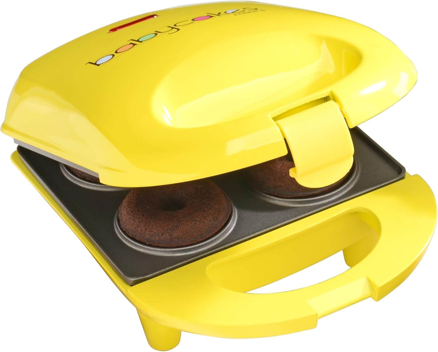 Babycakes Mini Donut Maker by Select Brands - Mini Donut Machine for Birthdays, Holidays & More - Features Non-Stick Coating, Latching Handle & Power Light - Mini Donut Making Machine - 4 Donuts