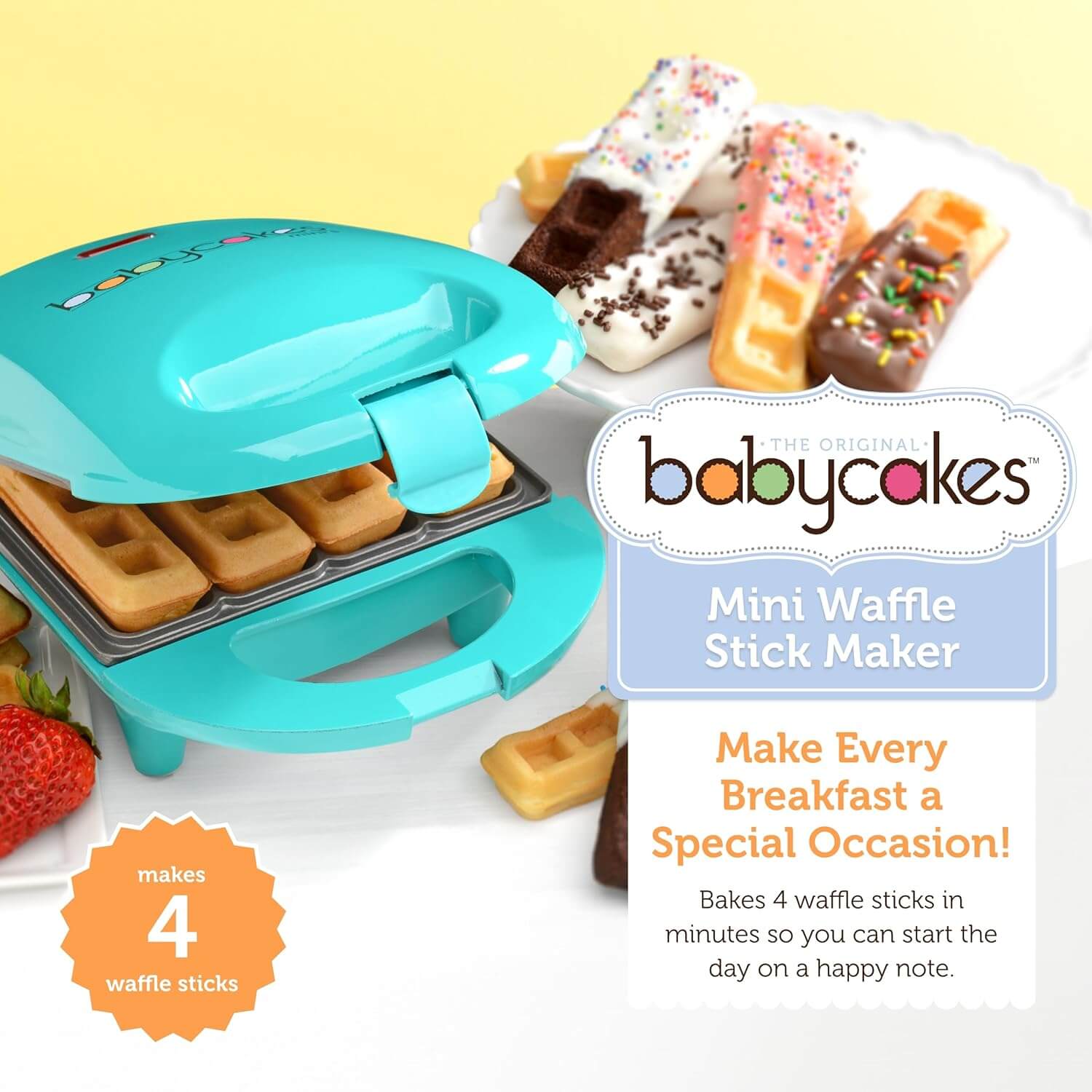 Babycakes Mini Waffle Stick Maker by Select Brands - Mini Waffle Stick Maker for Breakfast - Features Non-Stick Coating & Non-Skid Feet - Mini Waffle Stick Iron for Kitchen Appliances